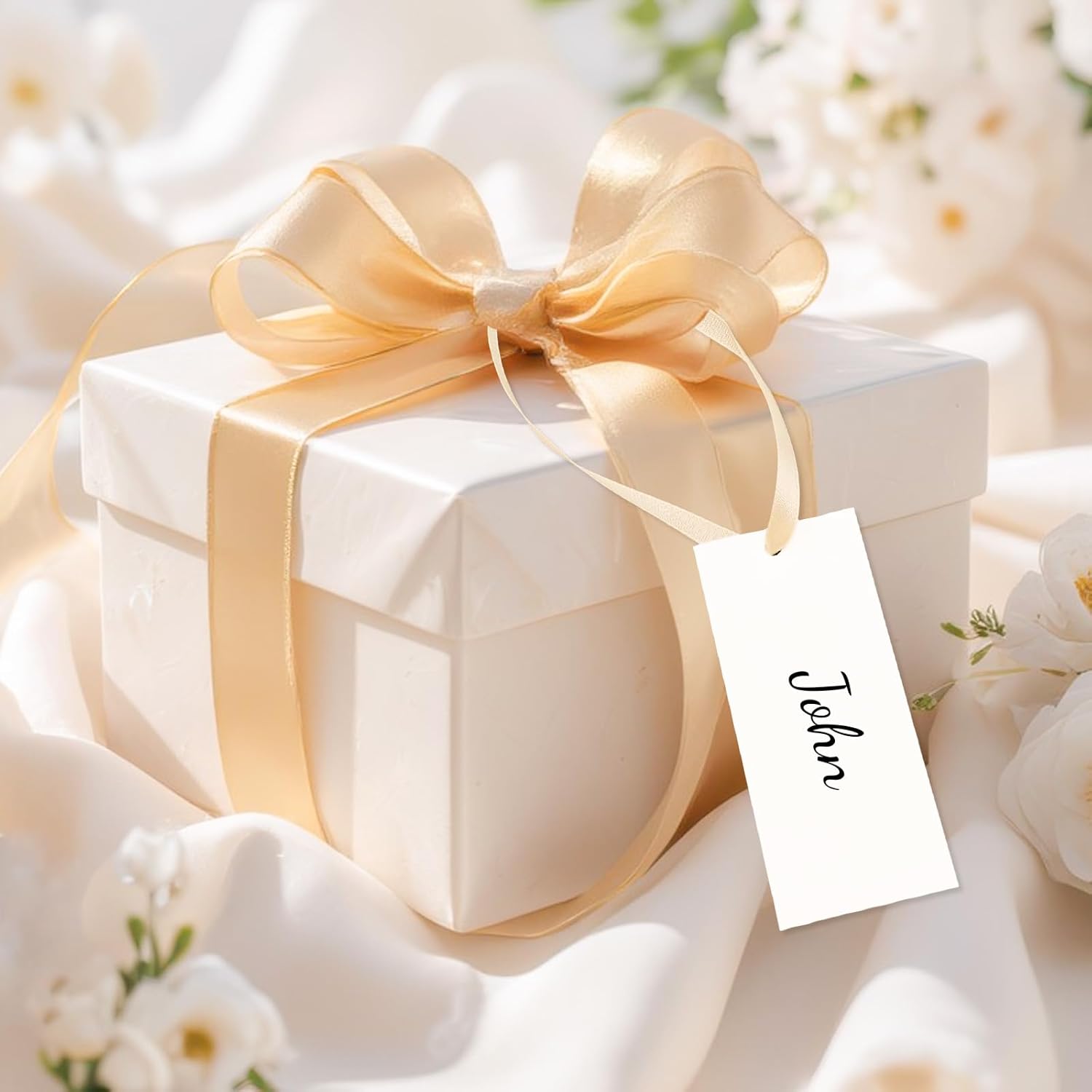50 Pcs Blank Wedding Place Cards with Slinky Ribbons