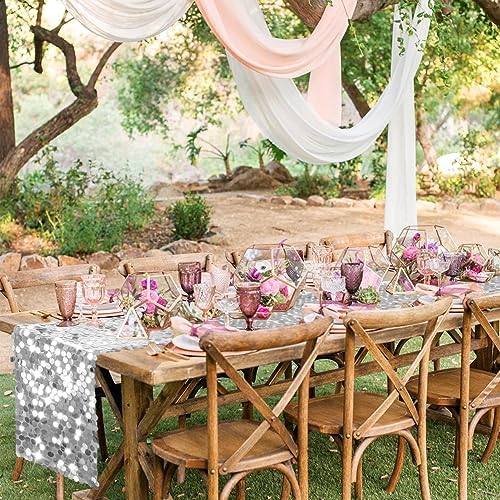 Pufogu 12 x 108 Inch Silver Glitter Table Runner