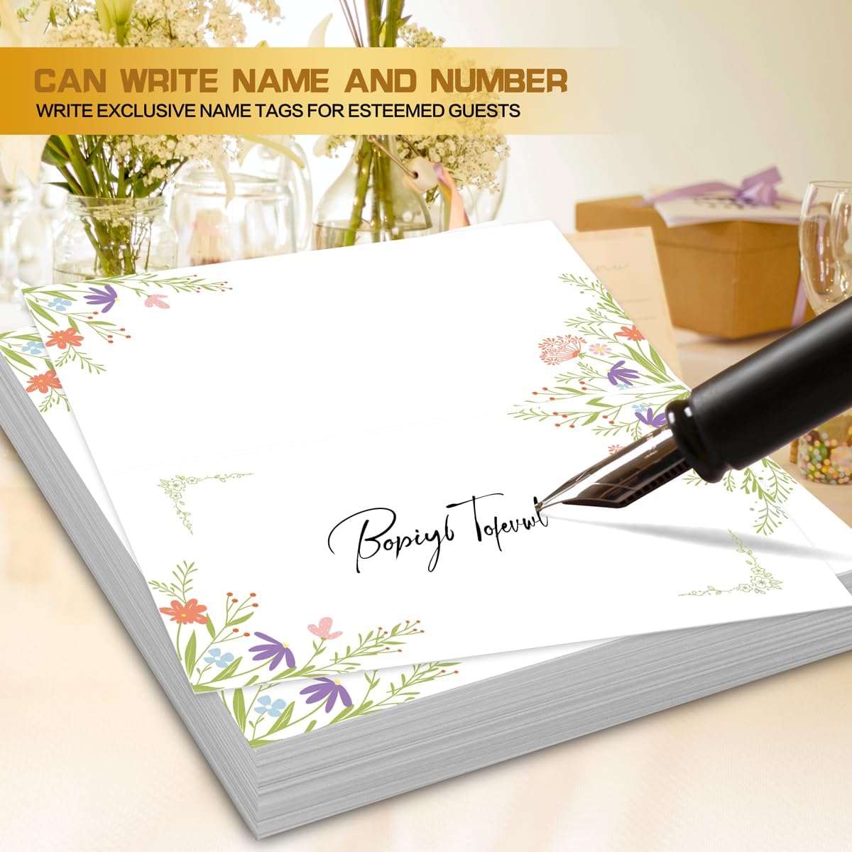 50pcs Double-Sided Foldable Place Cards with Floral Design