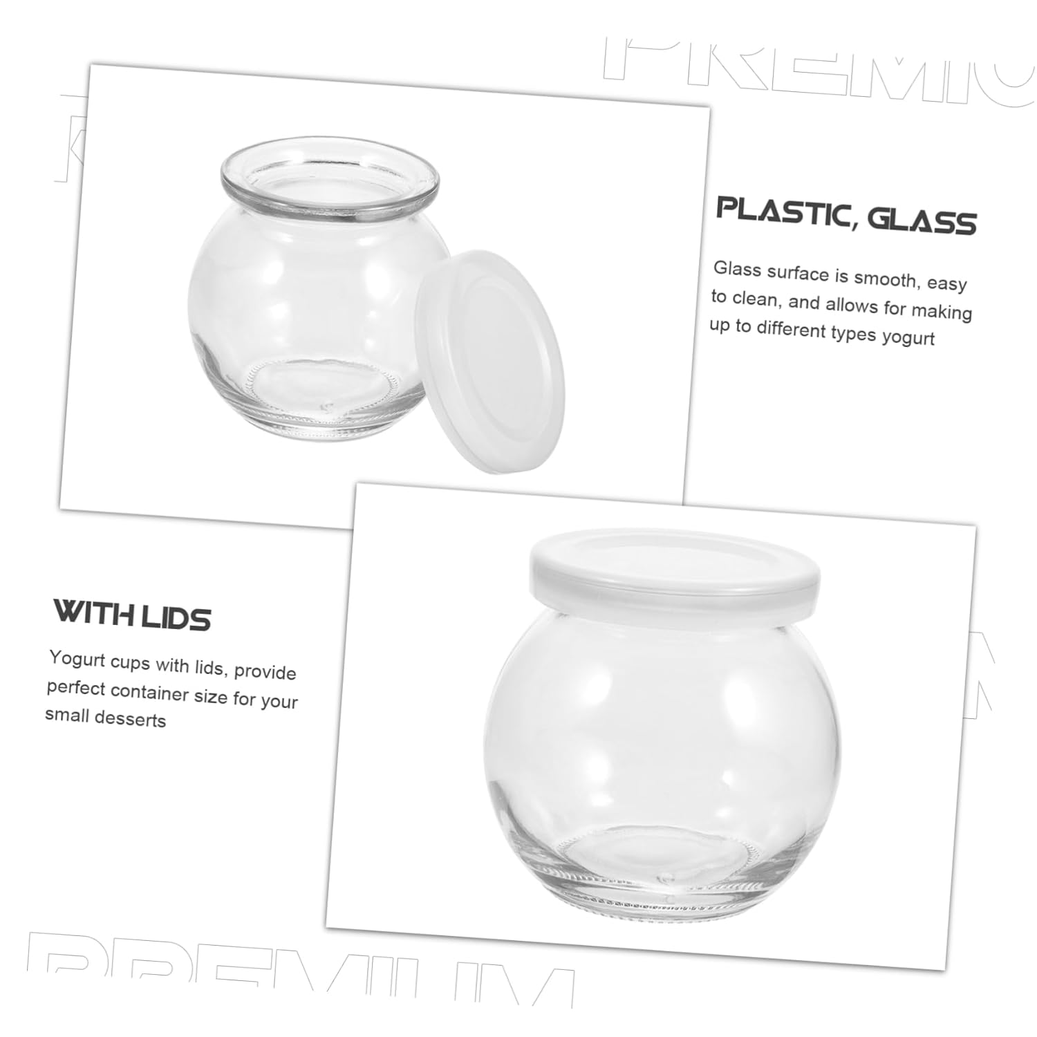Mobestech Clear Glass Yogurt Bottles 2pcs Spherical Pudding Jars