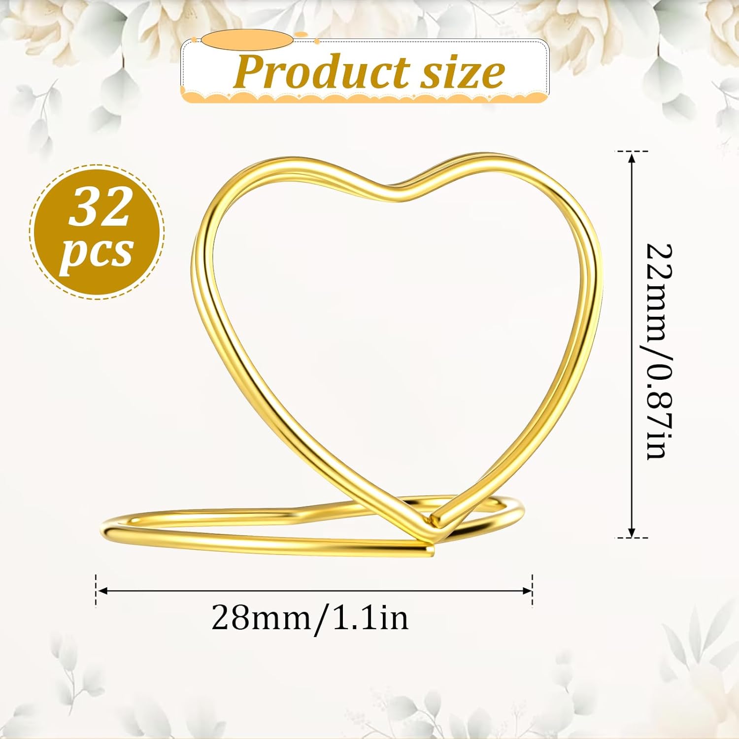 32Pcs Heart Shape Table Number Place Card Holders Gold