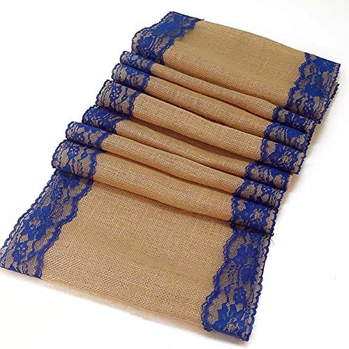 AAYU Burlap Table Runner with Navy Lace