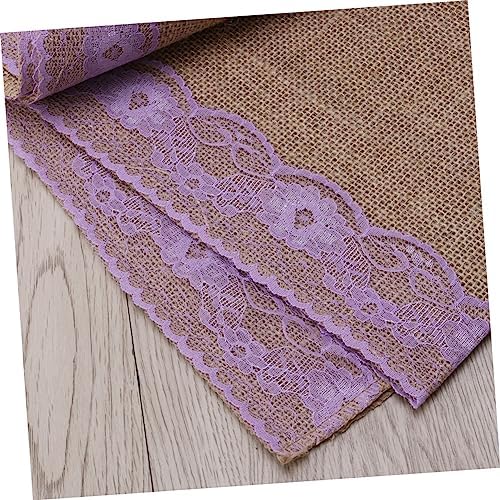 Unomor 275x30cm Burlap Table Runner with Lace Edging