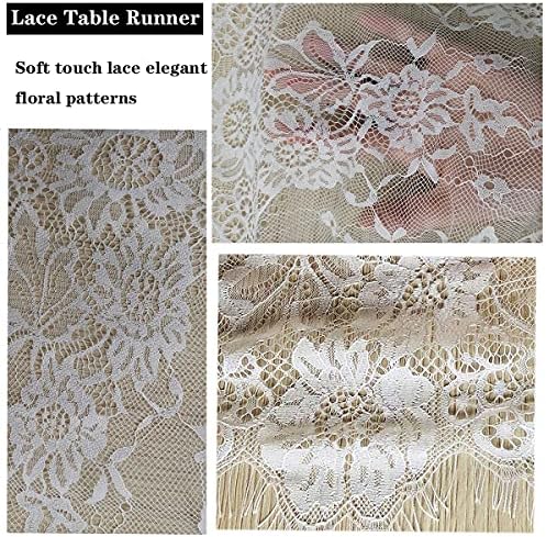 120x14in White Lace Table Runner for Boho Weddings