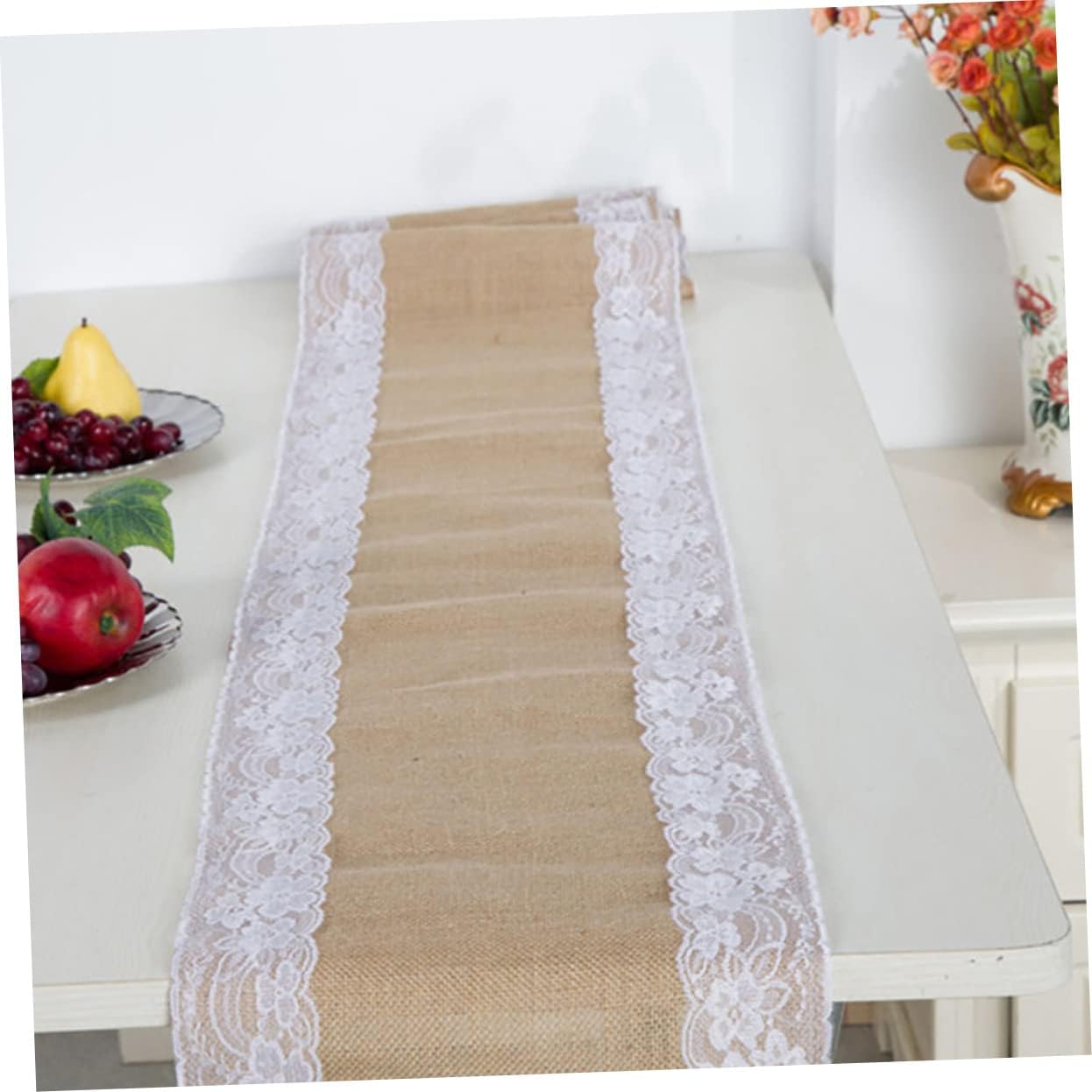 Luxshiny Rustic Linen Lace Table Runner for Wedding Reception