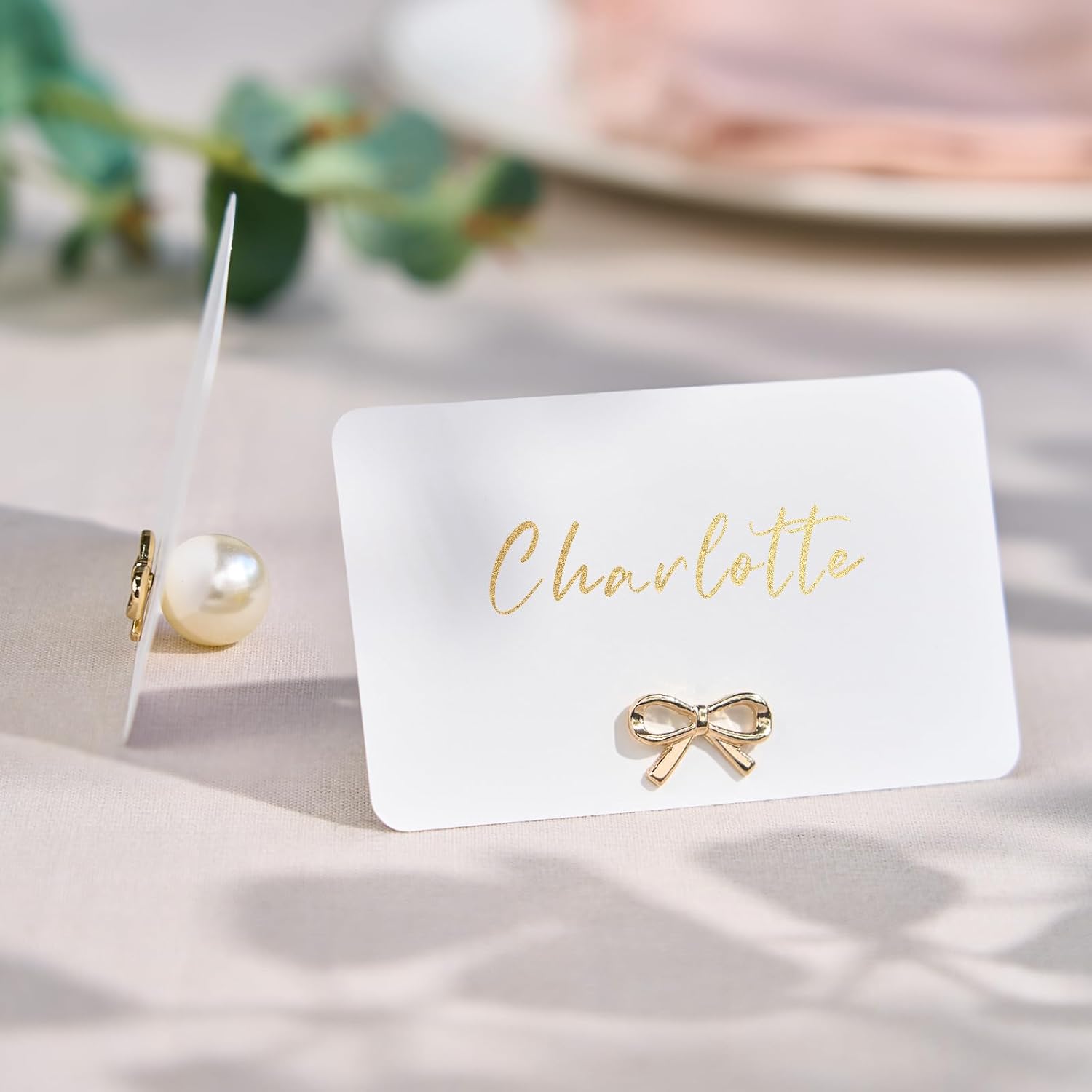 UNIQOOO 12Pcs Decorative Ribbon Bow Place Card Holders Set