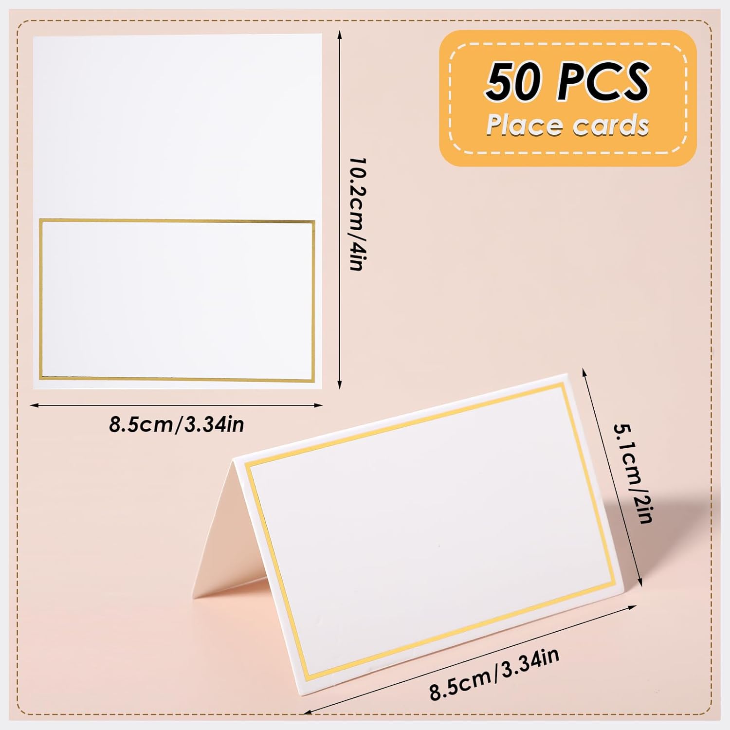 Abeillo 50Pcs White Blank Place Cards with Gold Foil Border
