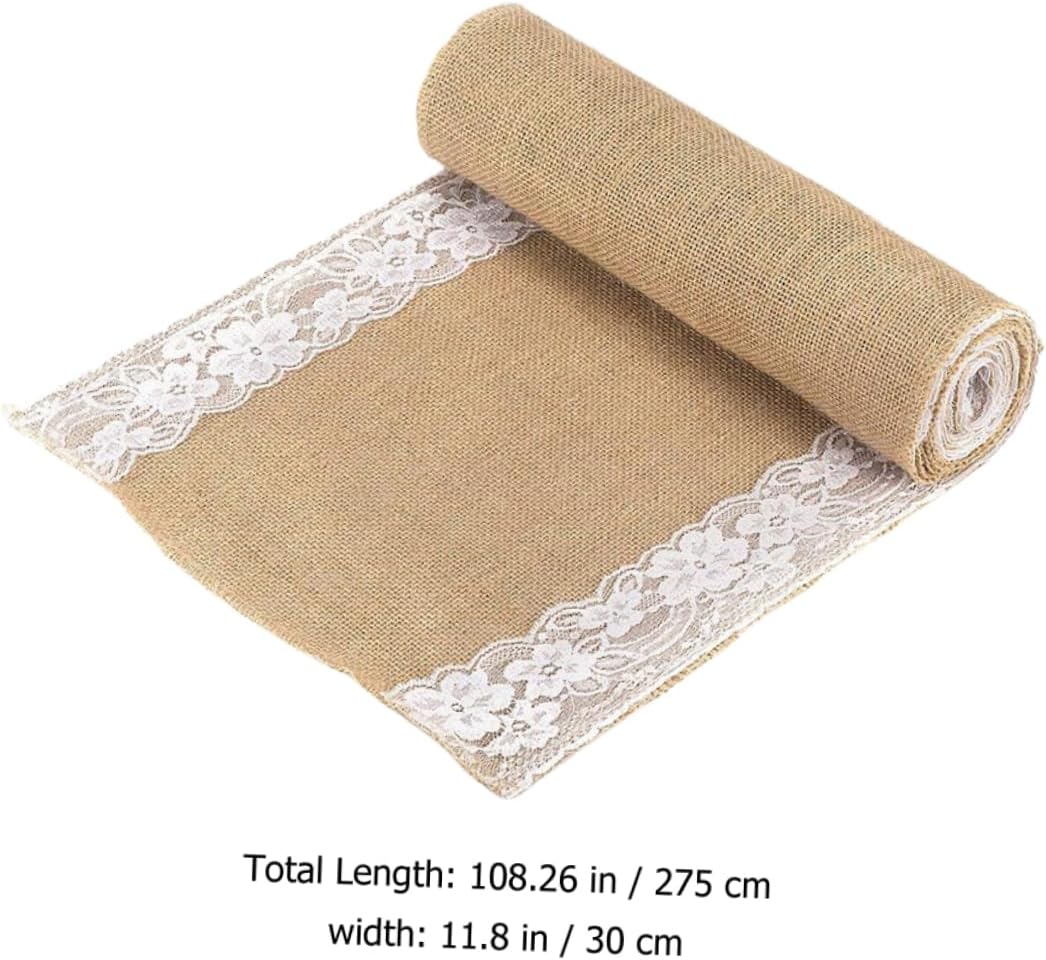 Ciieeo Linen Lace Table Runner for Weddings and Parties