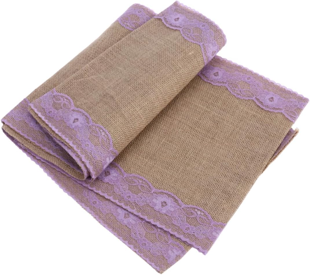 Unomor 275x30cm Burlap Table Runner with Lace Edging
