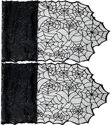 Lucleag 2PCS Halloween Table Runner Black Spider Web Decor