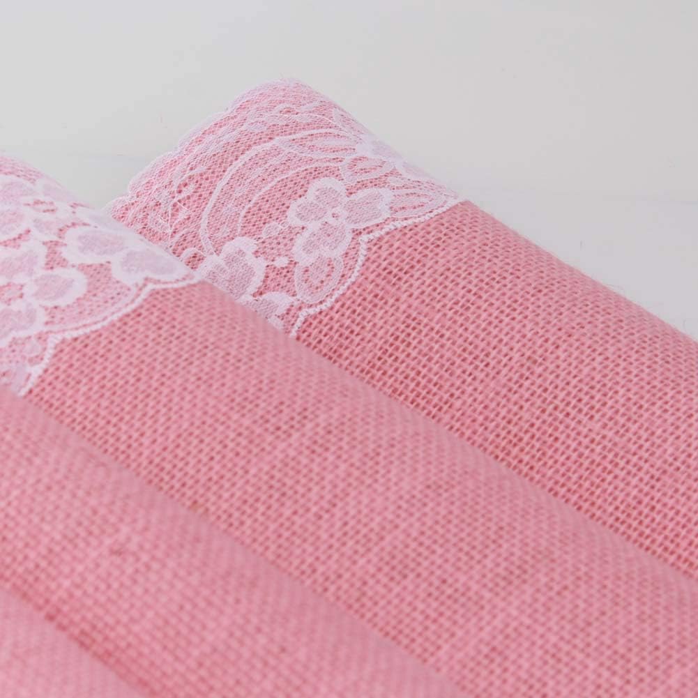 AAYU Pink Burlap Table Runner Placemat with Ivory Lace