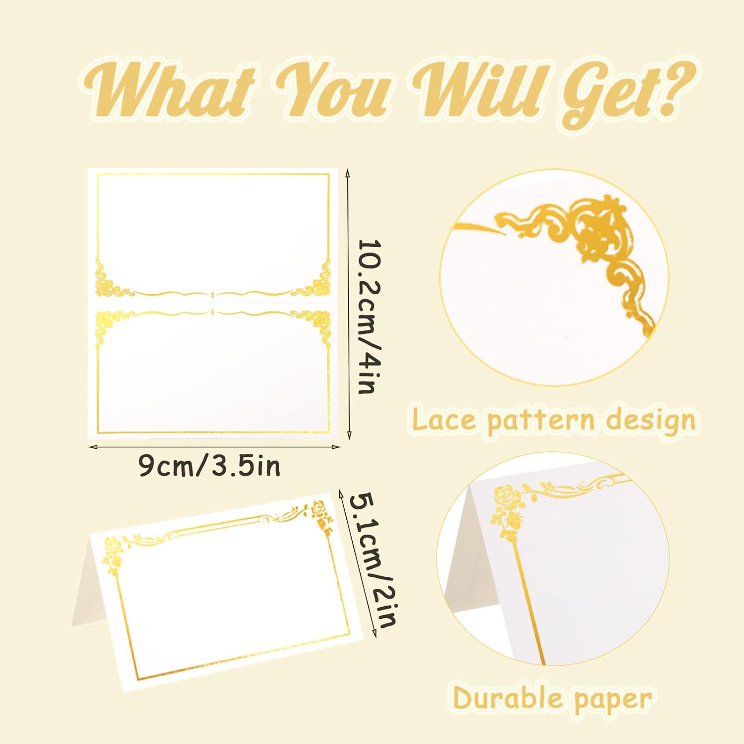 100 Pack Gold Foil Wedding Place Cards with 2 Designs