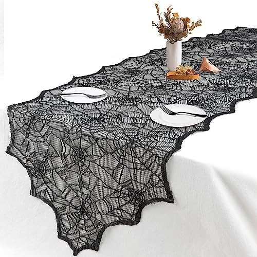 Halloween Decor Table Runner - Black Spider Web Design 18x72 Inch