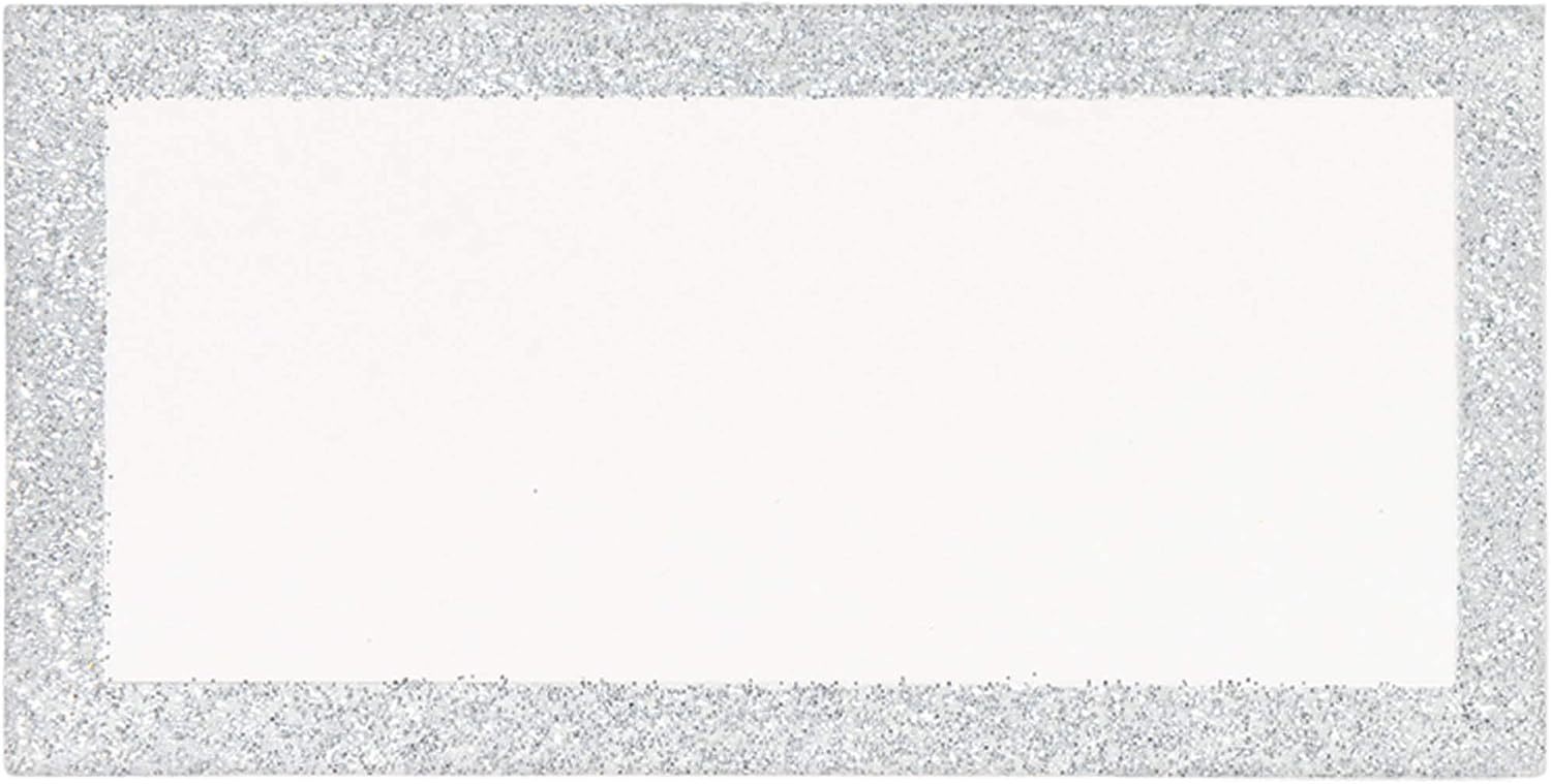 Amscan Elegant Silver Glitter Place Cards 2x4 Pack of 50