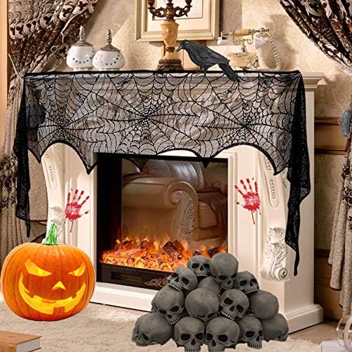 Sunnyglade Halloween Spiderweb Tablecloth Fireplace Mantle Cover