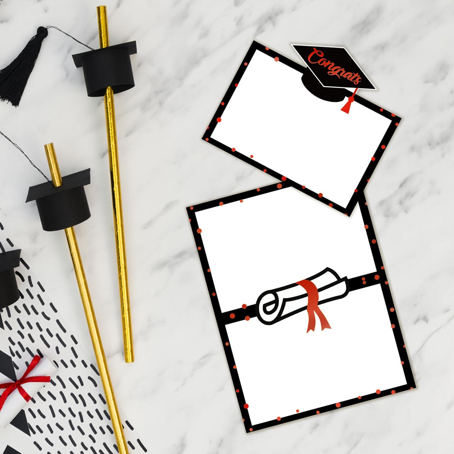 48 Pcs Graduate Place Cards with Cap and Scroll Design