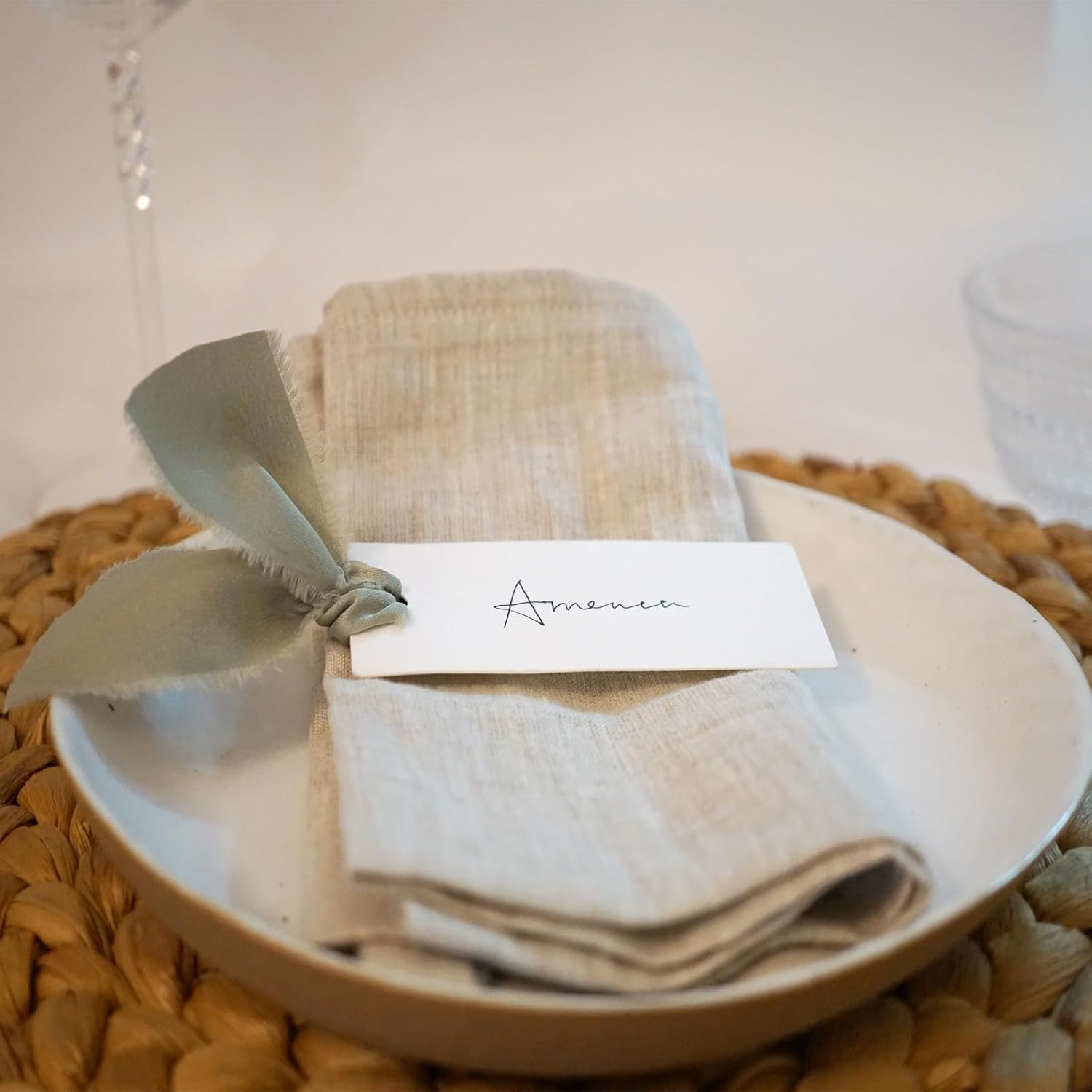 40 Pcs Place Cards with Dusty Green Ribbons for Wedding Parties