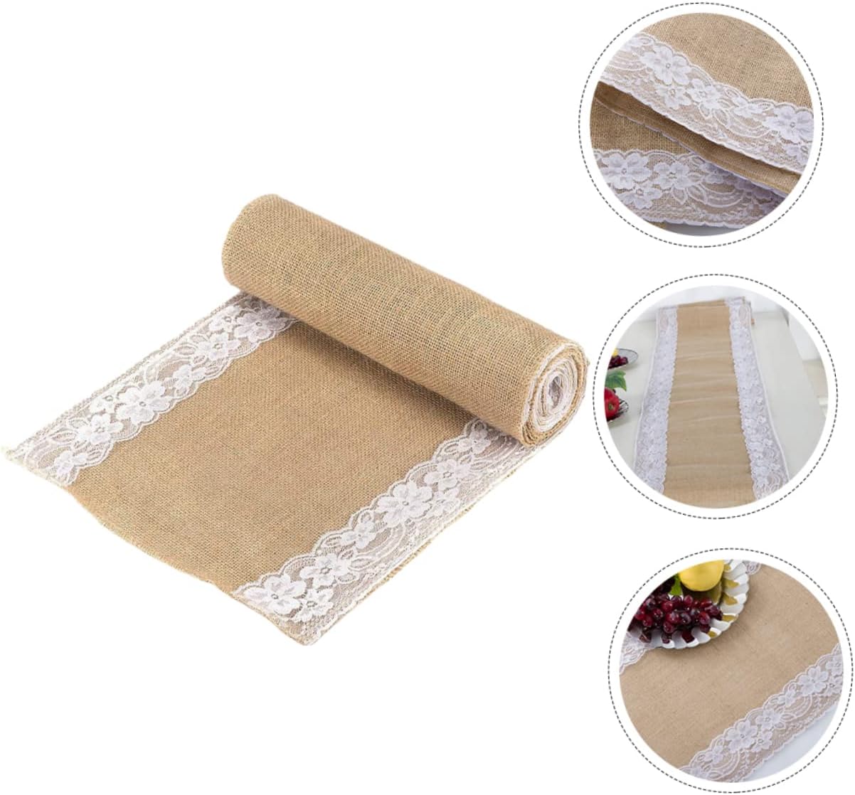 PRETYZOOM Decorative Linen Table Runner with Lace Design