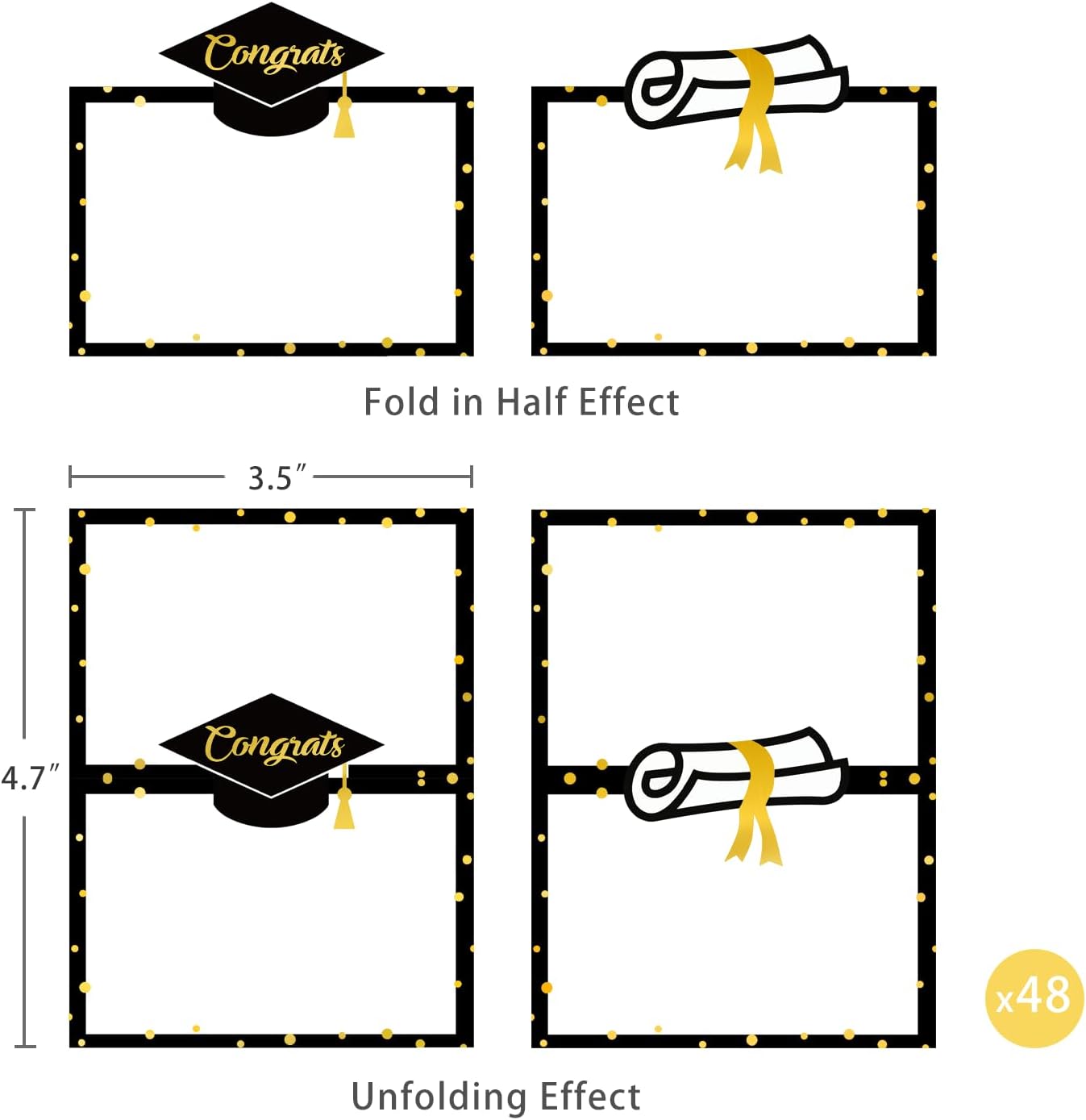 48 Pcs Grad Place Cards with Gold Design