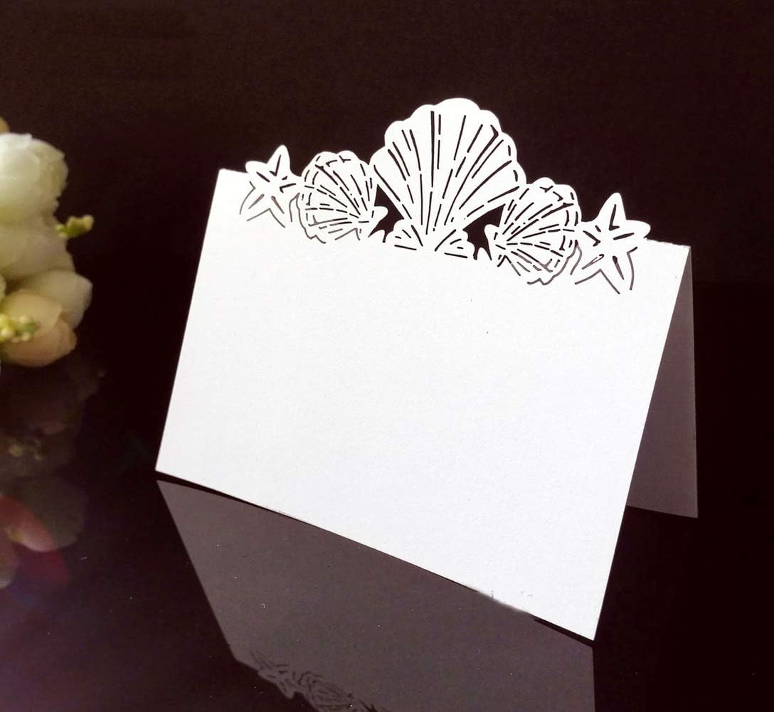 Pack of 50 Beach Themed Wedding Place Cards Seashell Table Numbers
