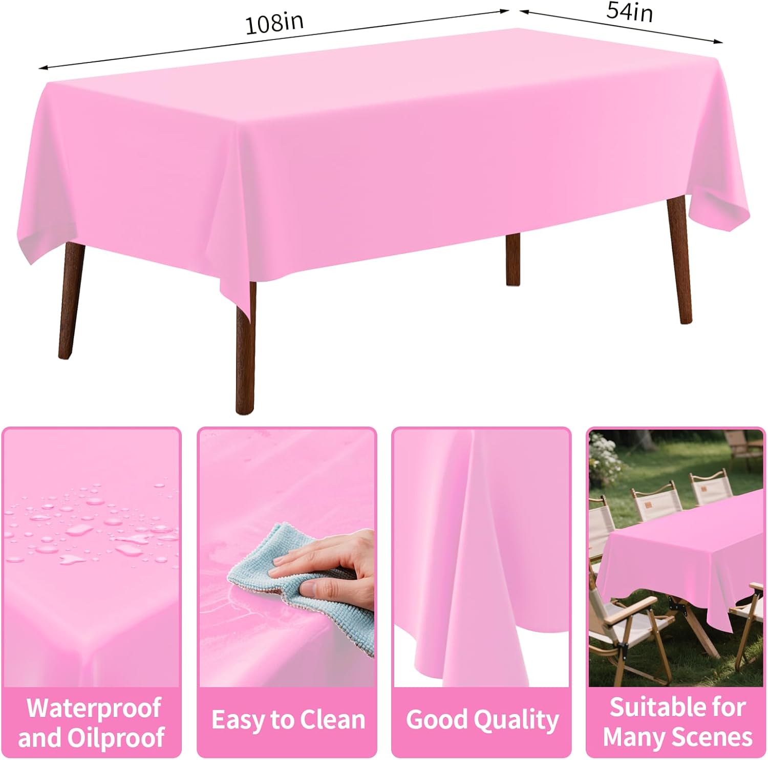 CXPSINC 2 Pack Pink Plastic Tablecloths 54x108 Inches