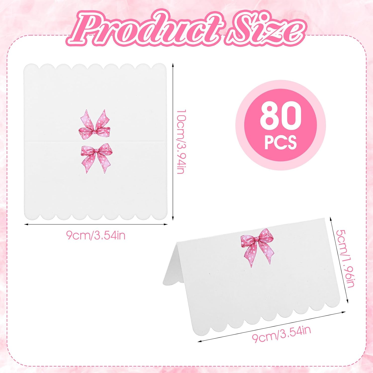 80Pcs Pink Bow Place Cards for Wedding and Party Use