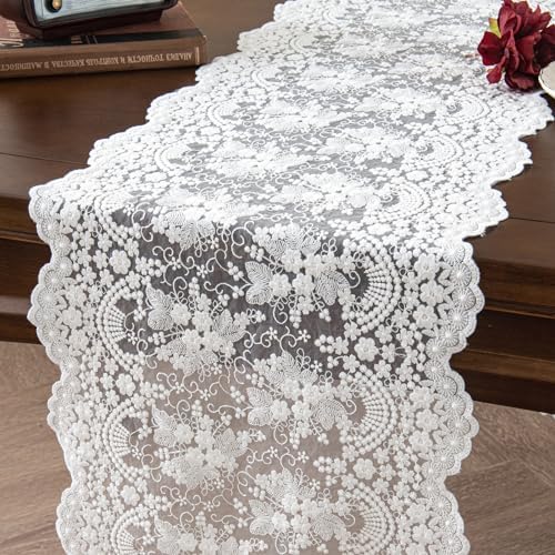 Joyfol Day White Lace Table Runner 14x36 Inch