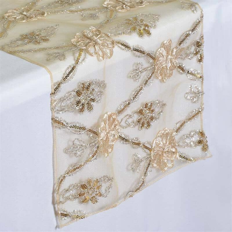 Champagne Lace Netting Table Runner for Weddings