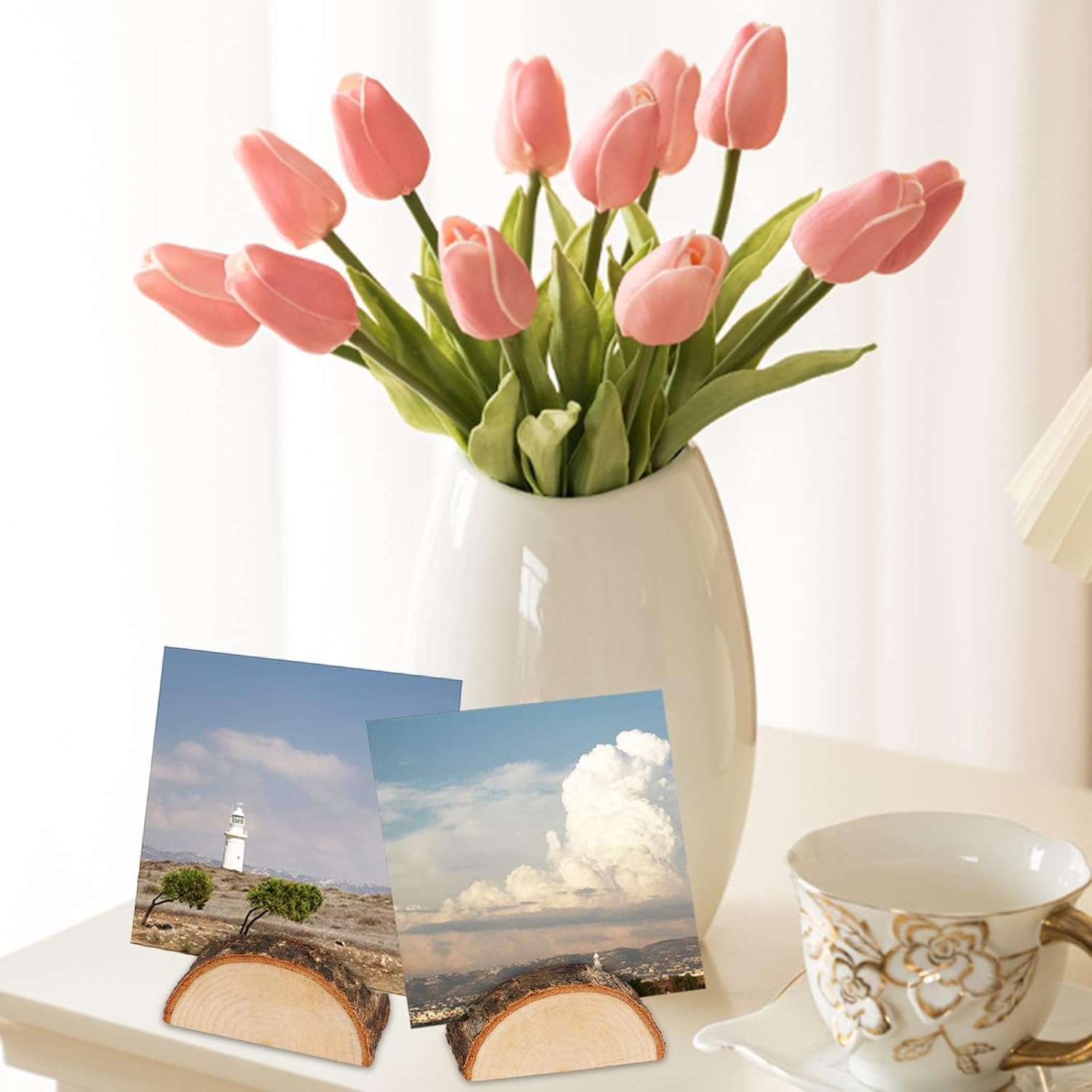 Semi-Circular Wood Place Card Holders with 40Pcs Kraft Cards