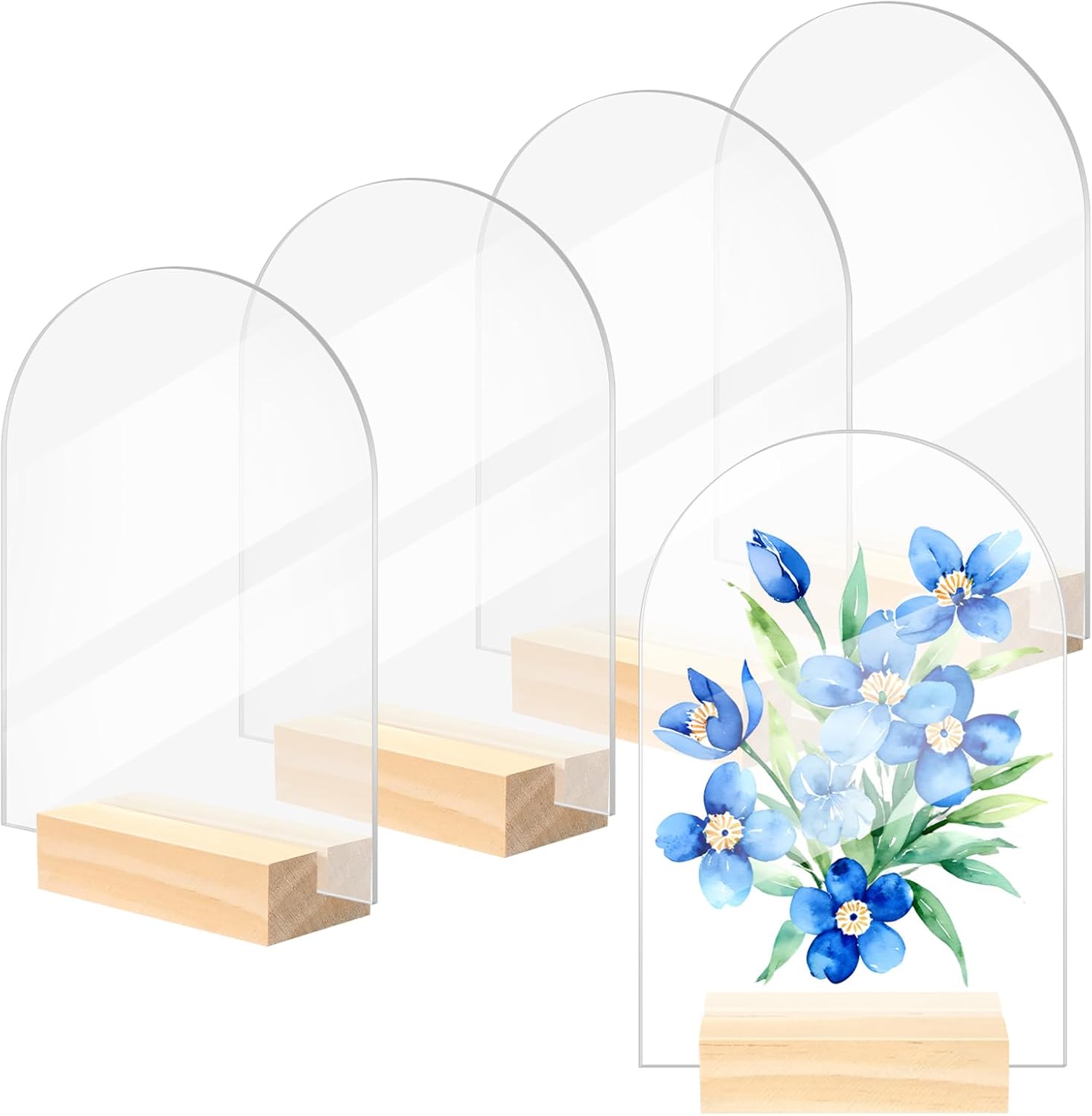 Bercoor 5 Pack 4x6 Inch Clear Arch Acrylic Signs with Wood Stands
