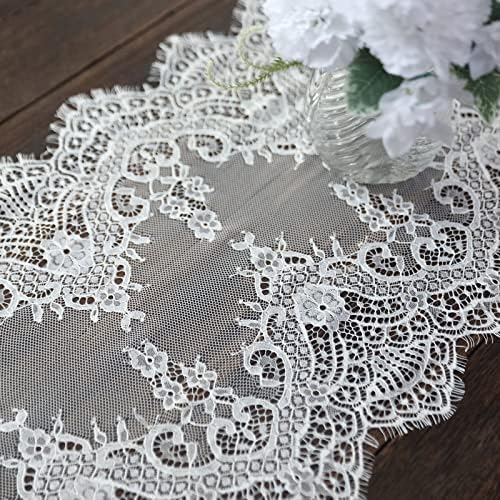 Efavormart Ivory Lace Table Runner with Scalloped Edges