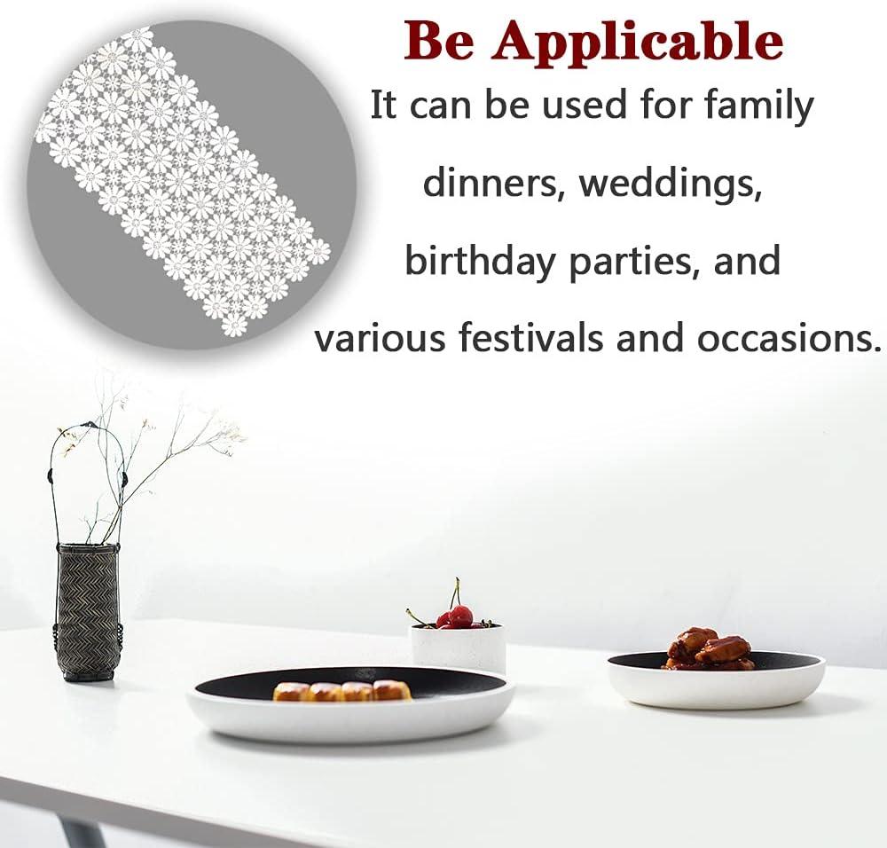 White Flower Lace Table Runner for Home Kitchen Wedding Banquet