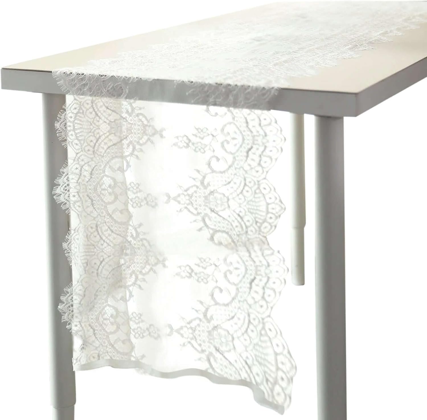 Efavormart Ivory Lace Table Runner with Scalloped Edges