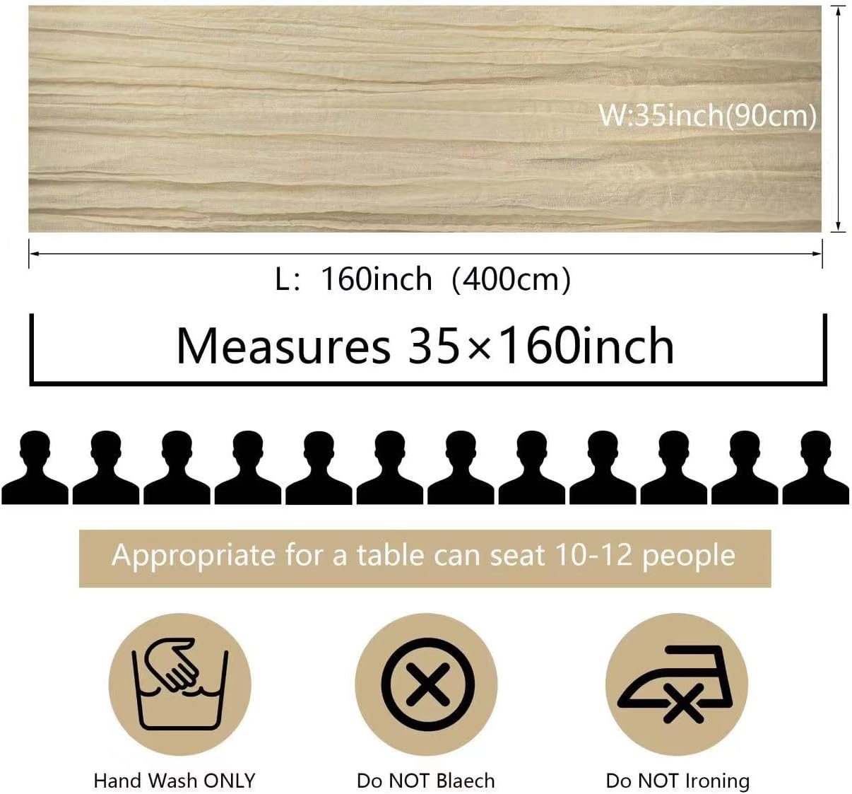 12 Pcs Beige Cheesecloth Table Runner 13ft for Decorations