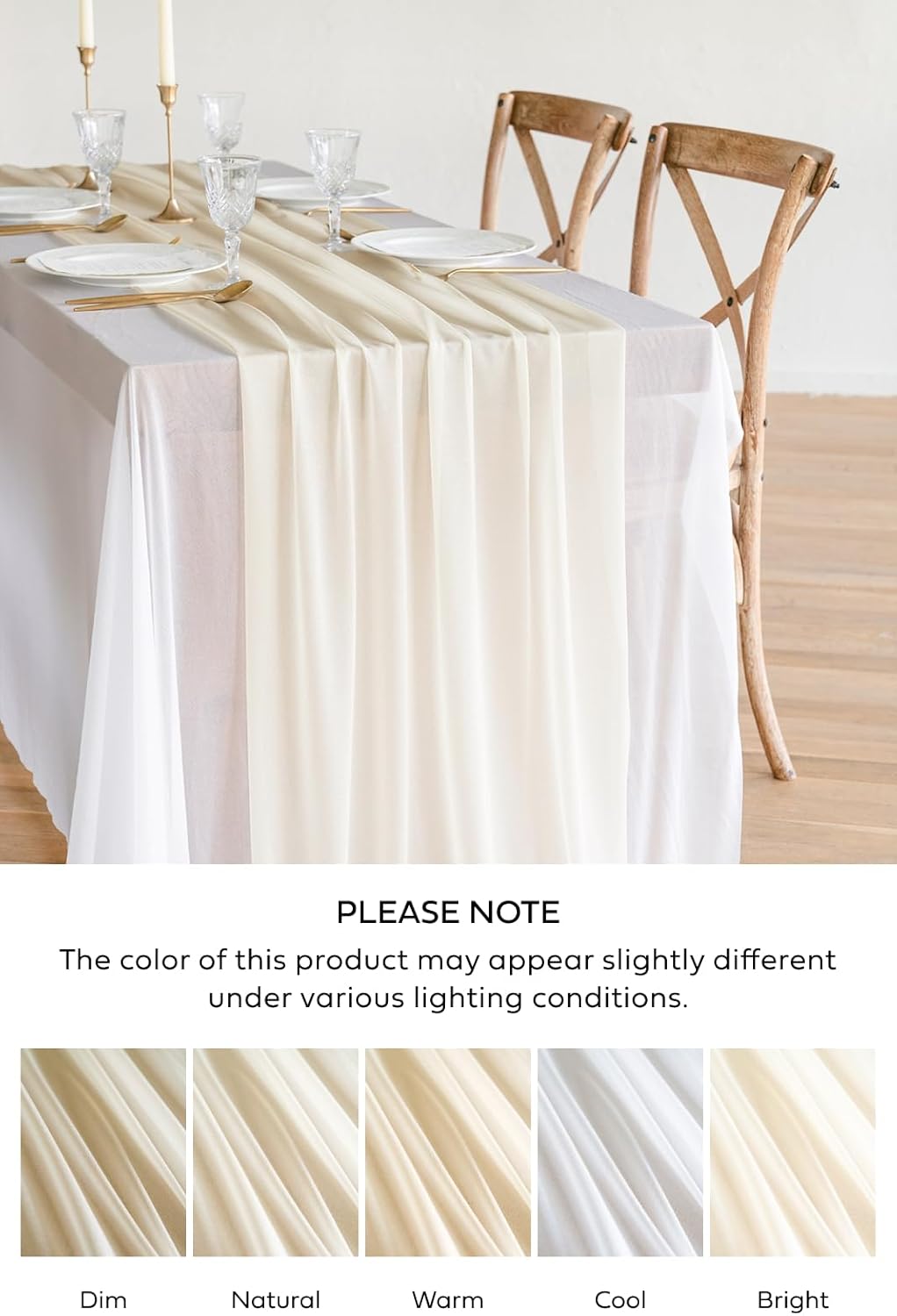 Lings Moment 14 Ft Ivory Sheer Table Runner with Silver Sparkle