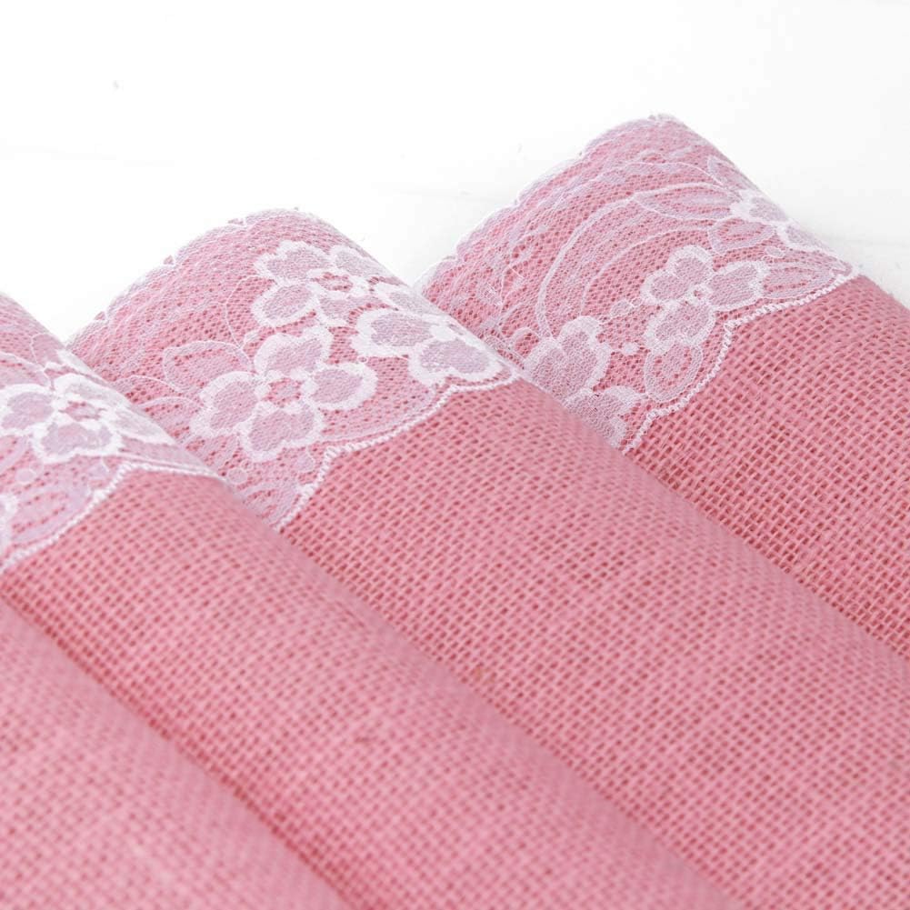 AAYU Pink Burlap Table Runner Placemat with Ivory Lace