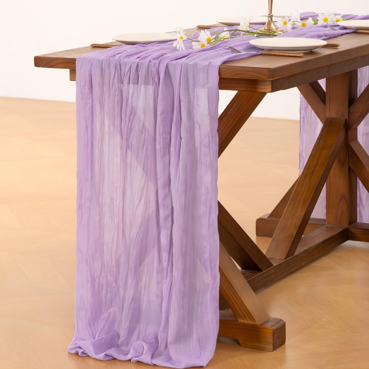 Socomi 6pcs Lilac Purple Lavender Cheesecloth Table Runner 120 Inch 10FT