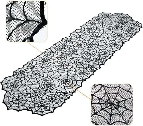 Lucleag 2PCS Halloween Table Runner Black Spider Web Decor