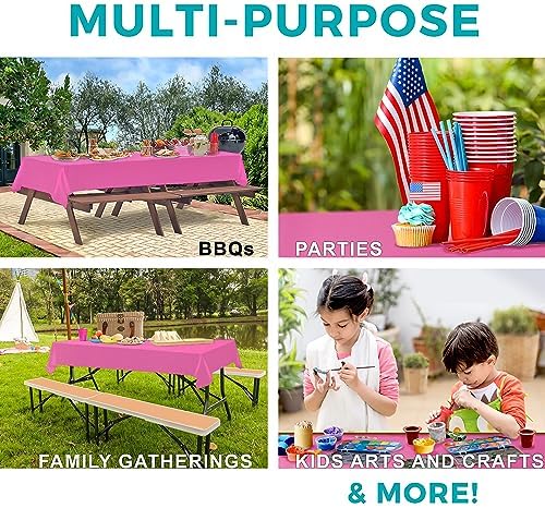 54in X 100ft Pink Plastic Tablecloth Roll with Built-In Cutter