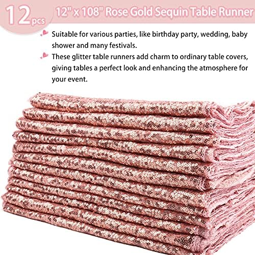 12 Pack Rose Gold Sequin Table Runner 12x108 Inch