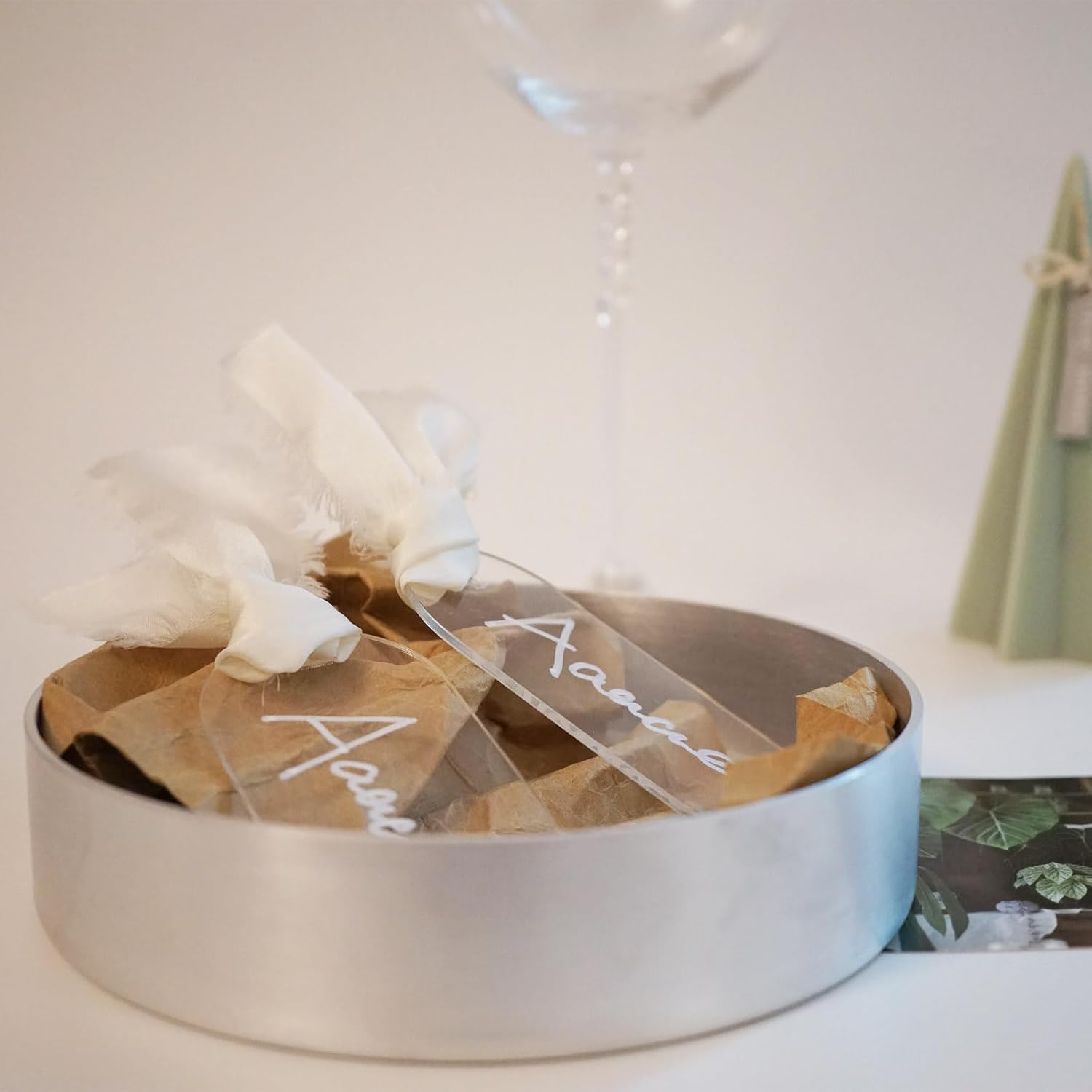 10pcs Clear Acrylic Place Cards with Ribbon for Wedding Party Supplies