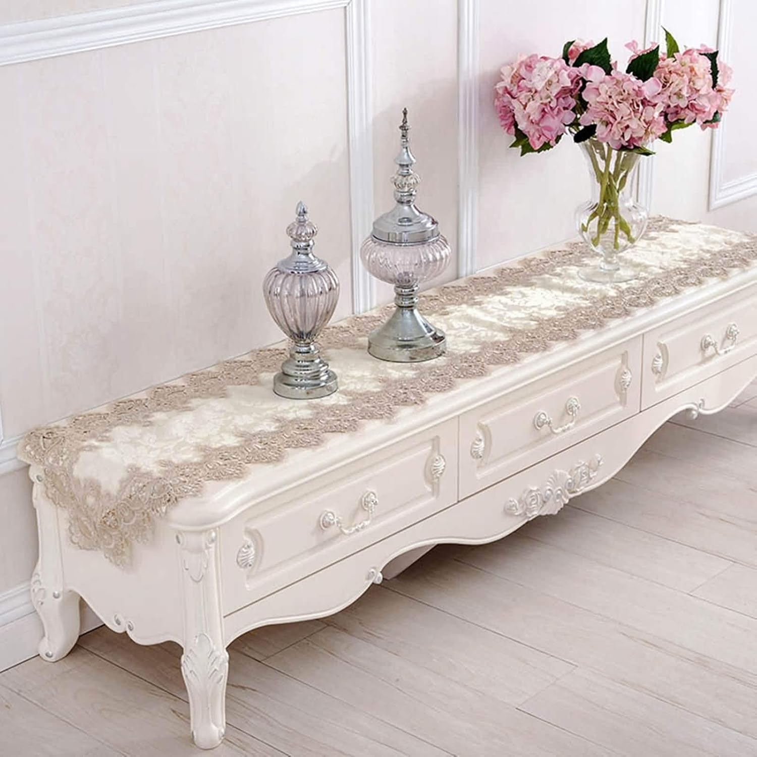 Stfery Beige Triangle Lace Table Runner 16x112 Inches