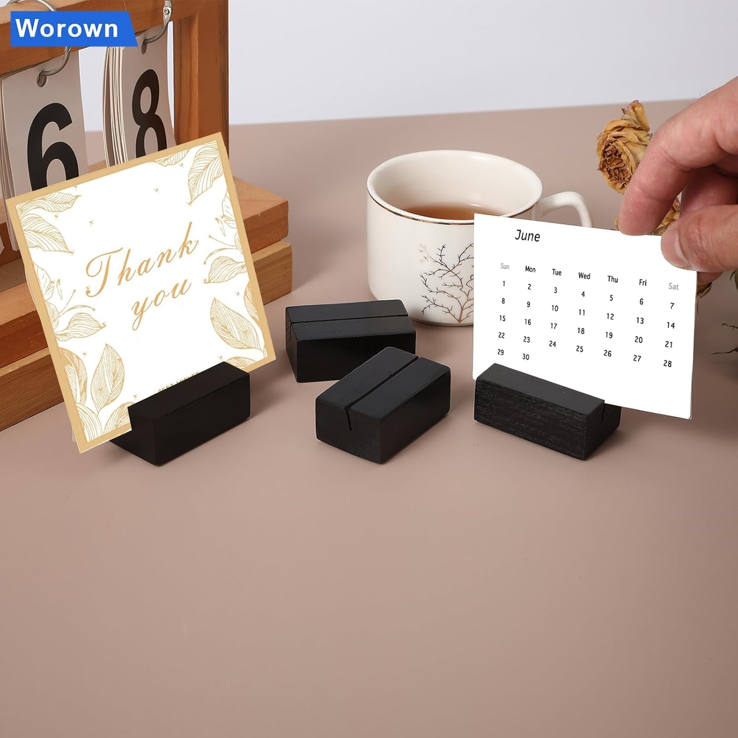 Worown 12 Pcs Mini Wooden Place Card Holders