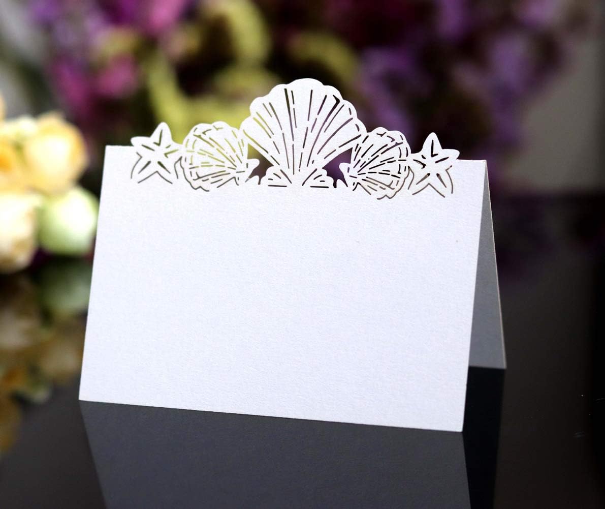 Pack of 50 Beach Themed Wedding Place Cards Seashell Table Numbers
