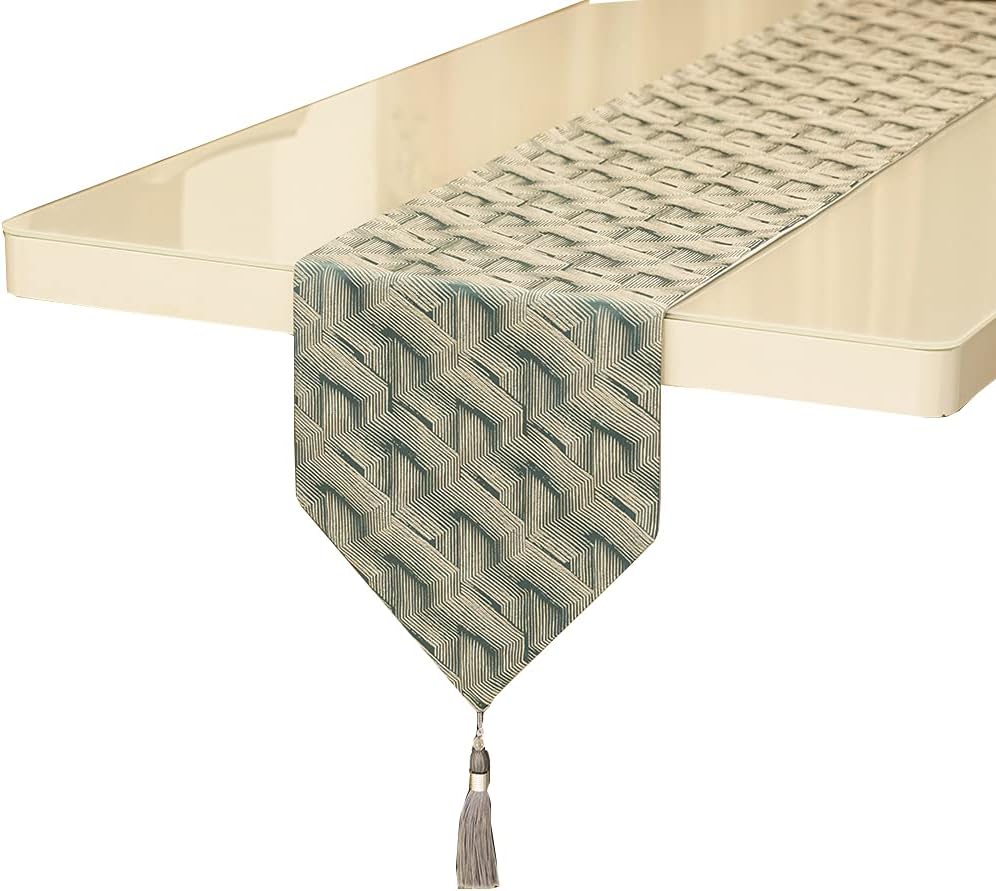 MAGILONA Luxurious Chenille Table Runner with Tassel 13x83 In Grey