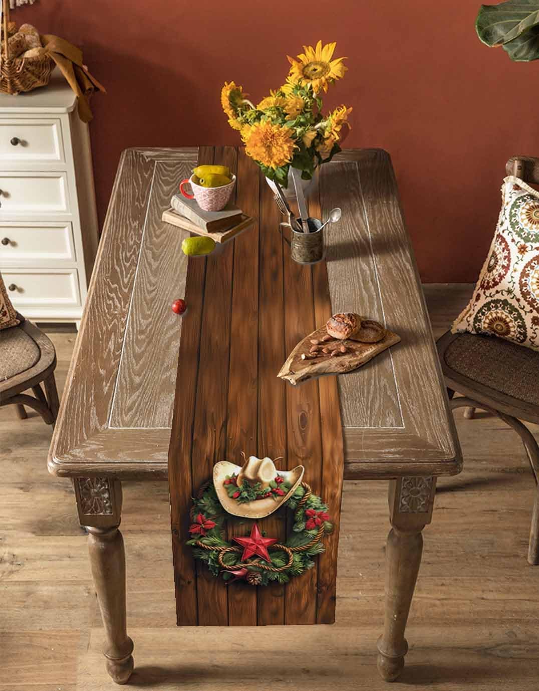 Christmas Western Cowboy Hat Farm Star Garland Table Runner 108 Inch