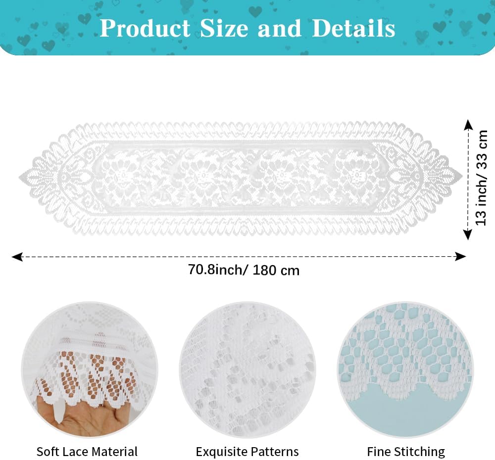 White Lace Table Runner 13x71 Inches Wedding Decor