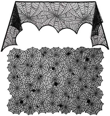 Sunnyglade Halloween Spiderweb Tablecloth Fireplace Mantle Cover