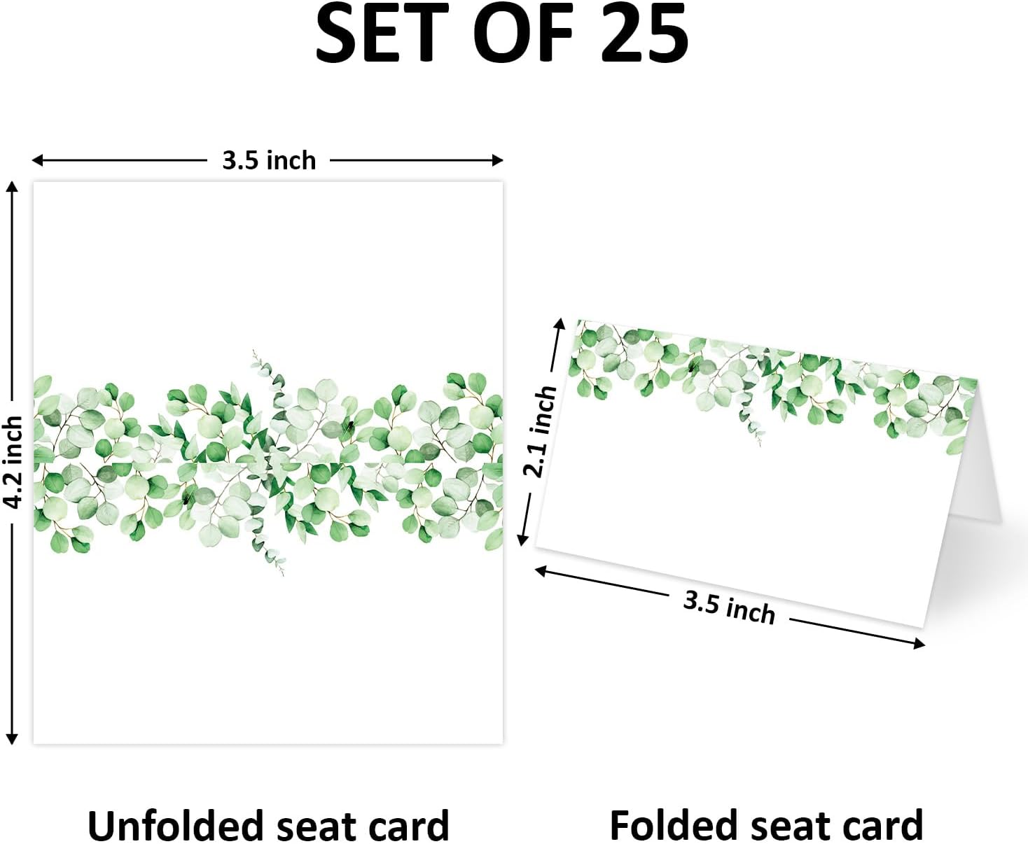 Greenery Place Cards for Table Setting - Set of 25
