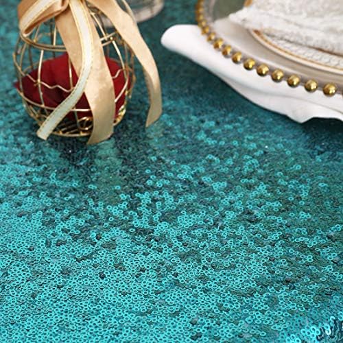 Eternal Beauty Teal Sequin Tablecloth 72x108 inch Sparkly Overlay